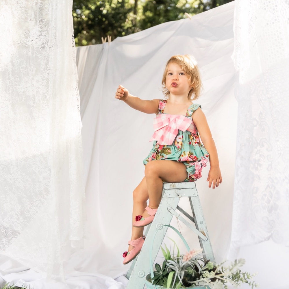 Banana Split Floral Ruffle Bubble Romper